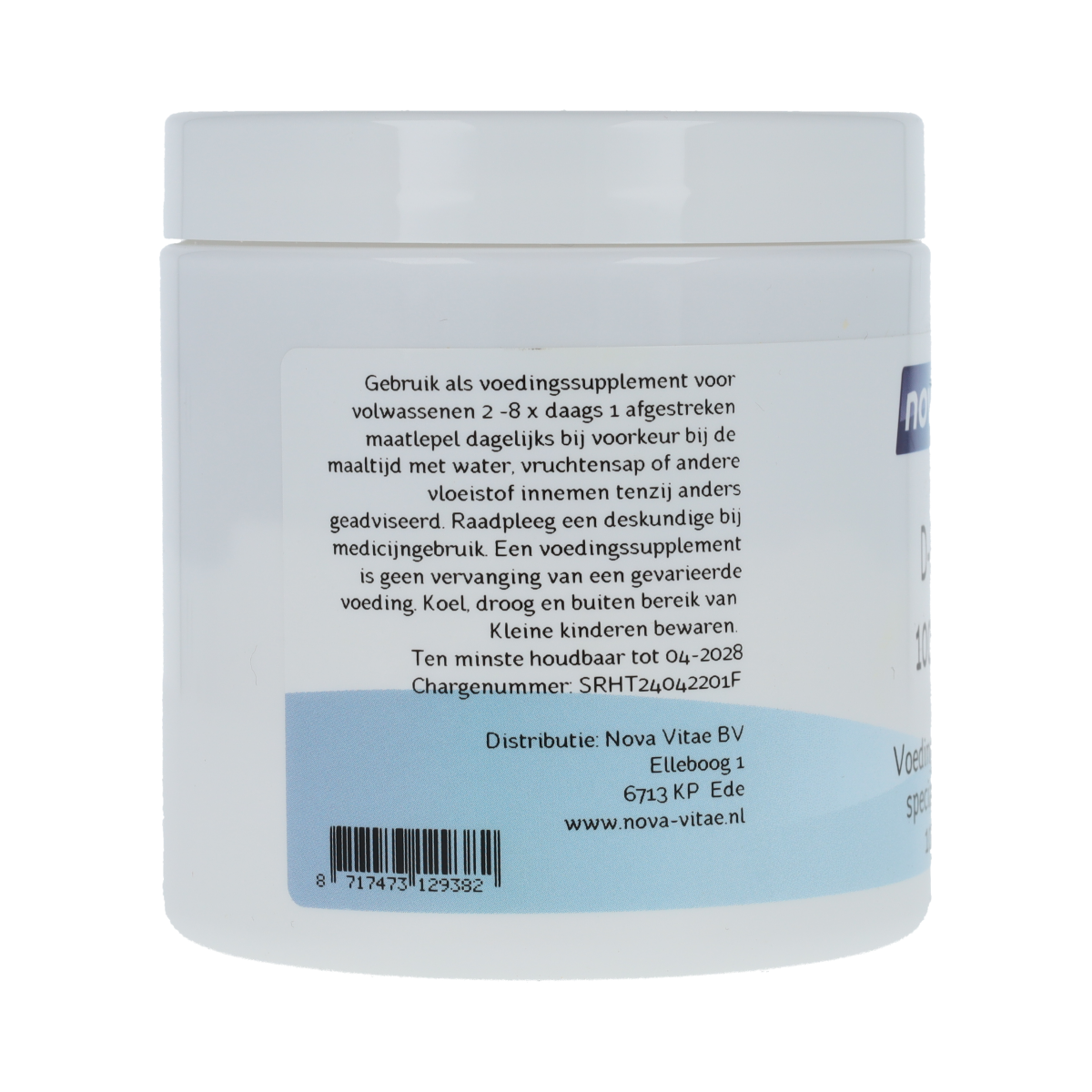 Nova Vitae D-Ribose powder in a 100g container, part of kruidenpreparaten, shown in a clear image with branding and packaging details.