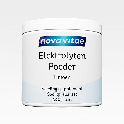 Nova Vitae Elektrolyten poeder limoen in 300g container, mineralen mix for hydration and electrolyte balance.