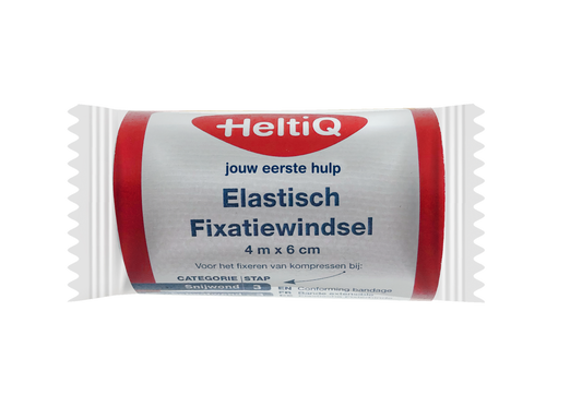 Heltiq elastic fixation bandage, 4m x 6cm, versatile windsels for secure support and compression.