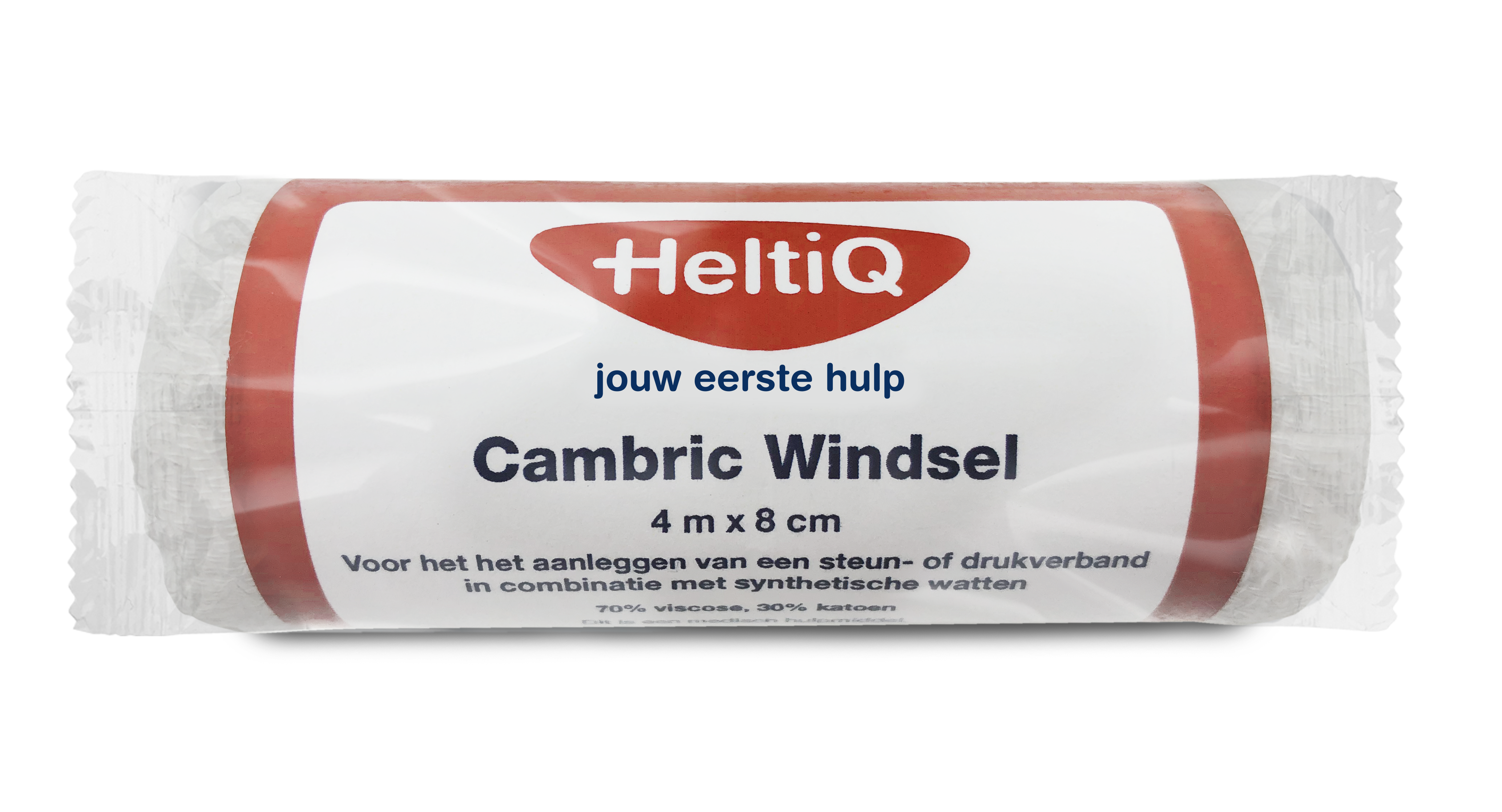 Heltiq Cambric windsel, 4m x 8cm, sterile bandage wrap for medical use, shown in the image.