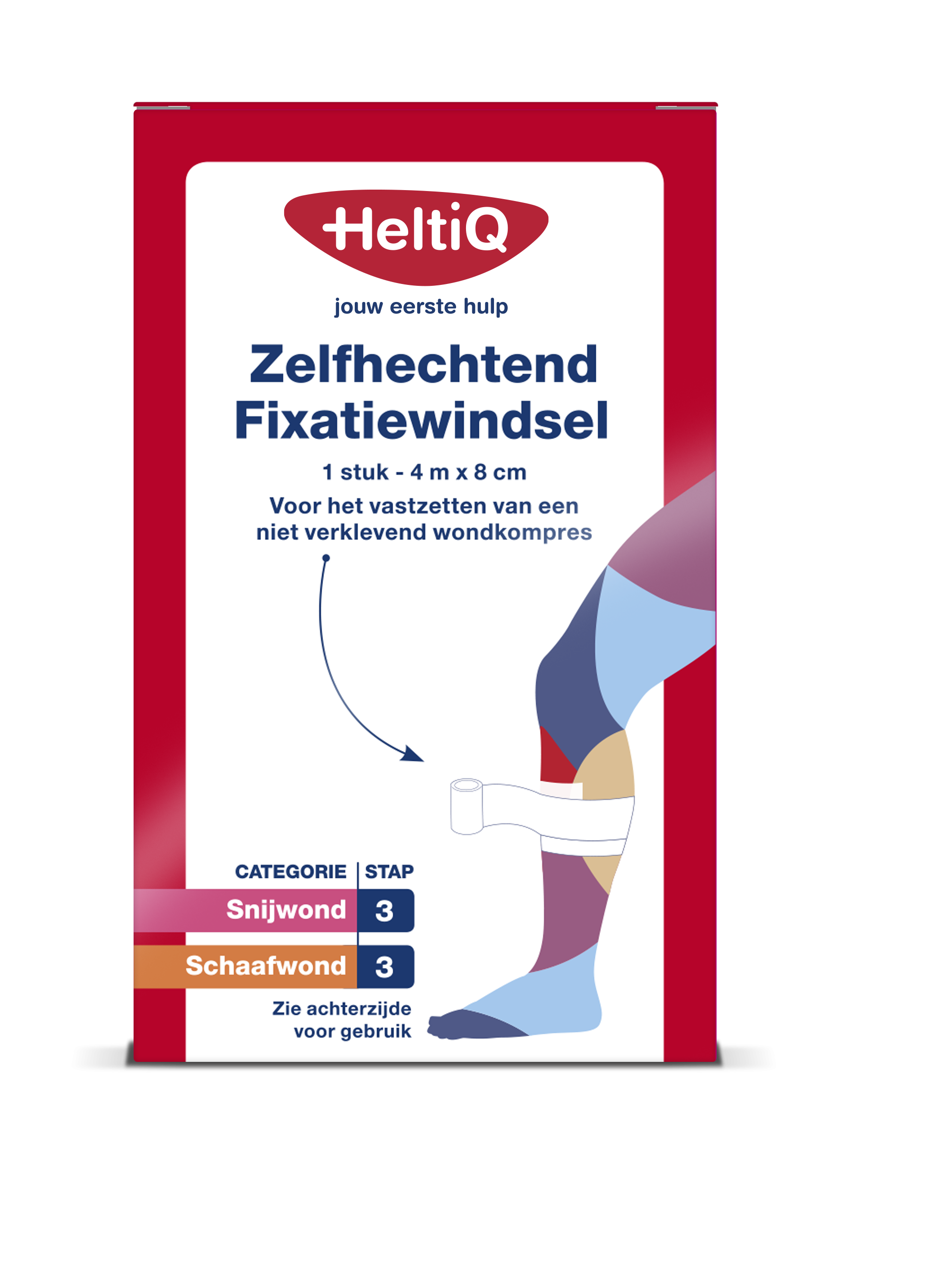 Heltiq Zelfhechtend windsel 4m x 8cm, wound dressing with self-adhesive properties, shown in the image.