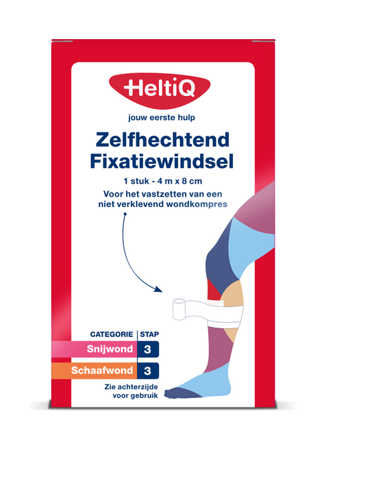 Heltiq Zelfhechtend windsel 4m x 8cm, wound dressing with self-adhesive properties, shown in the image.