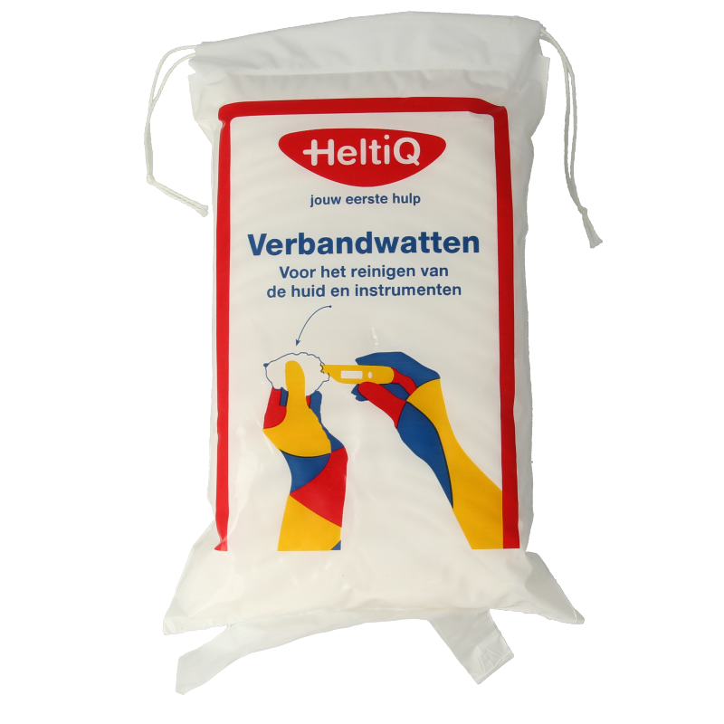 Heltiq Verbandwatten 50 Gram, sterile cotton wool for medical use, shown in a close-up image.