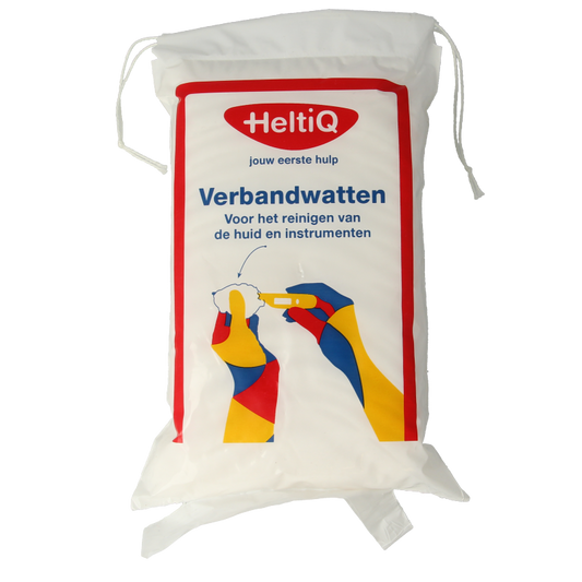 Heltiq Verbandwatten 50 Gram, sterile cotton wool for medical use, shown in a close-up image.