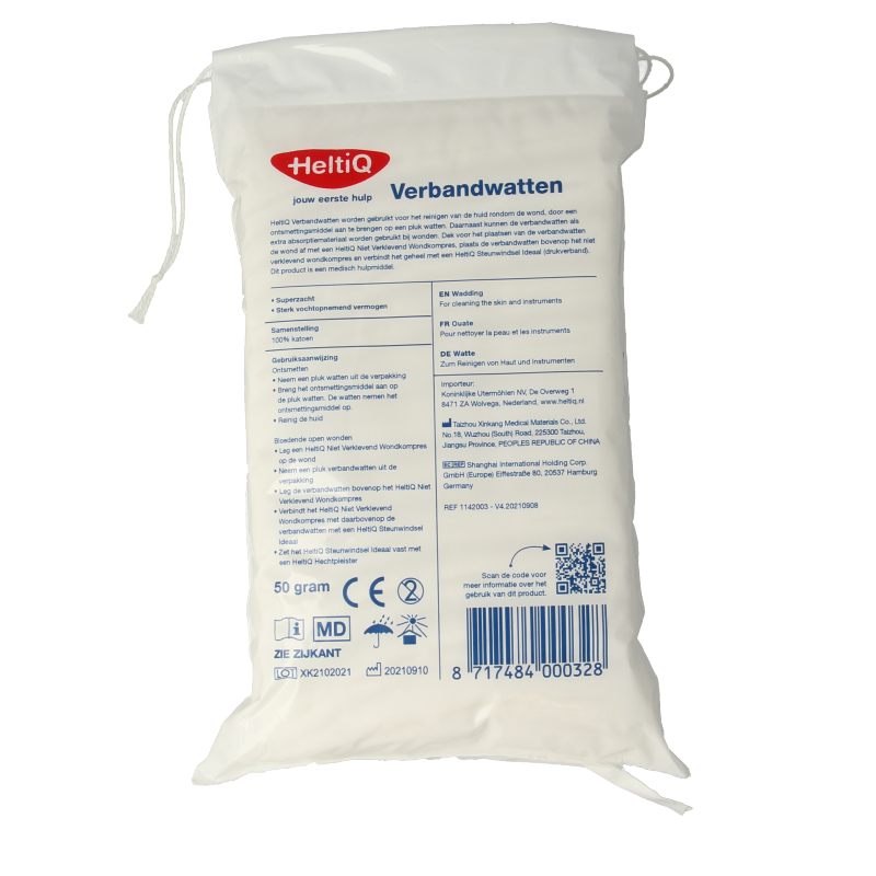 Heltiq Verbandwatten 50 gram sterile cotton wool pad for wound care and medical use.