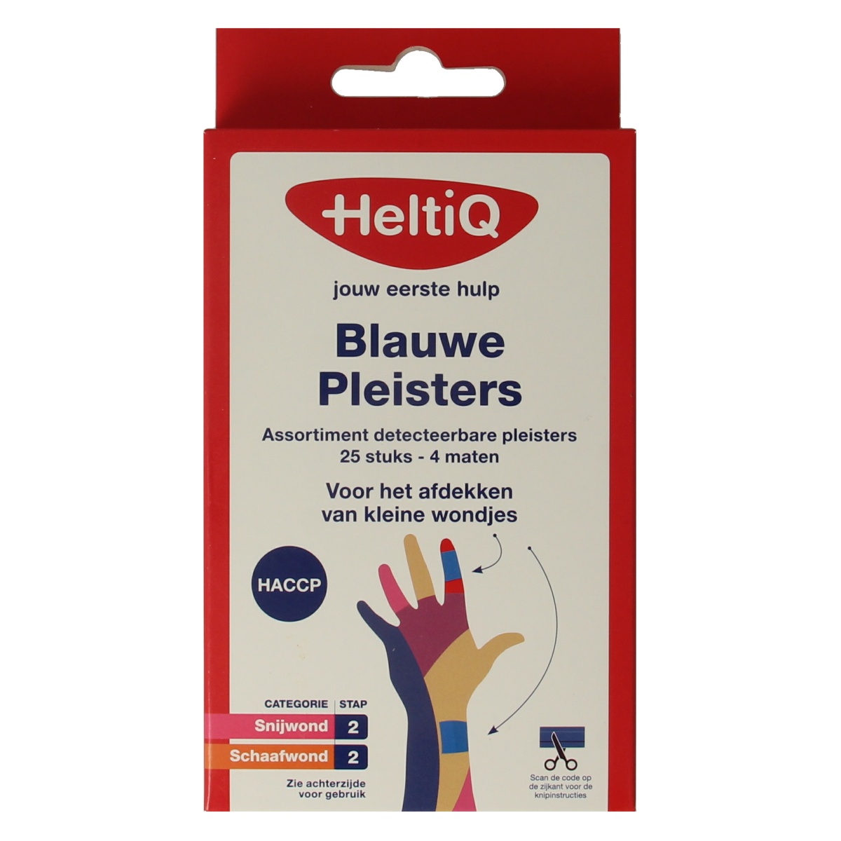Blue Heltiq detecteerbare pleisters, pack of 26, designed for easy visibility and wound protection.