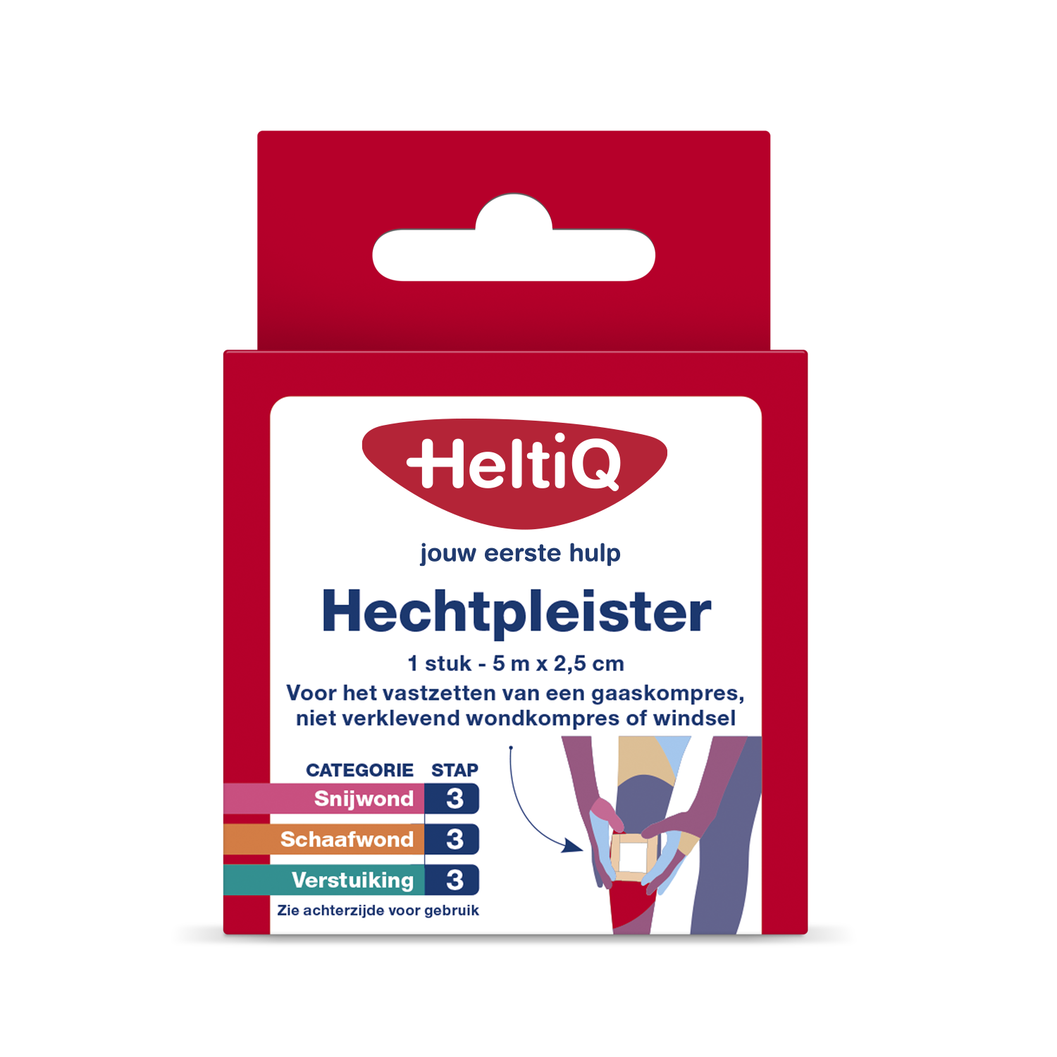 Heltiq Hechtpleister 2.5cm x 5m adhesive bandage on a roll, suitable for wound care and skin protection.