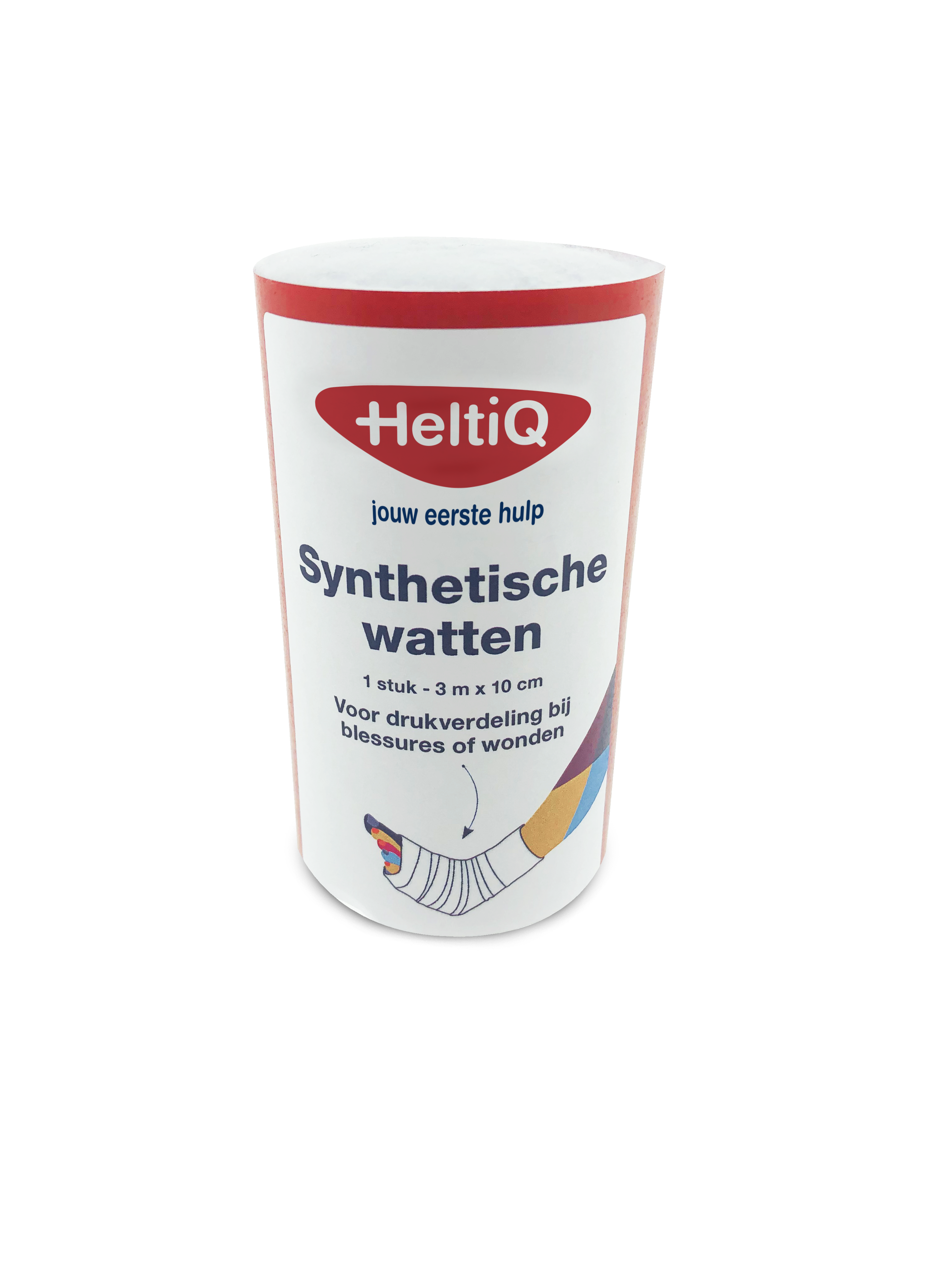Heltiq synthetic cotton wool roll, 3m x 10cm, for medical and wound care, shown in the image.