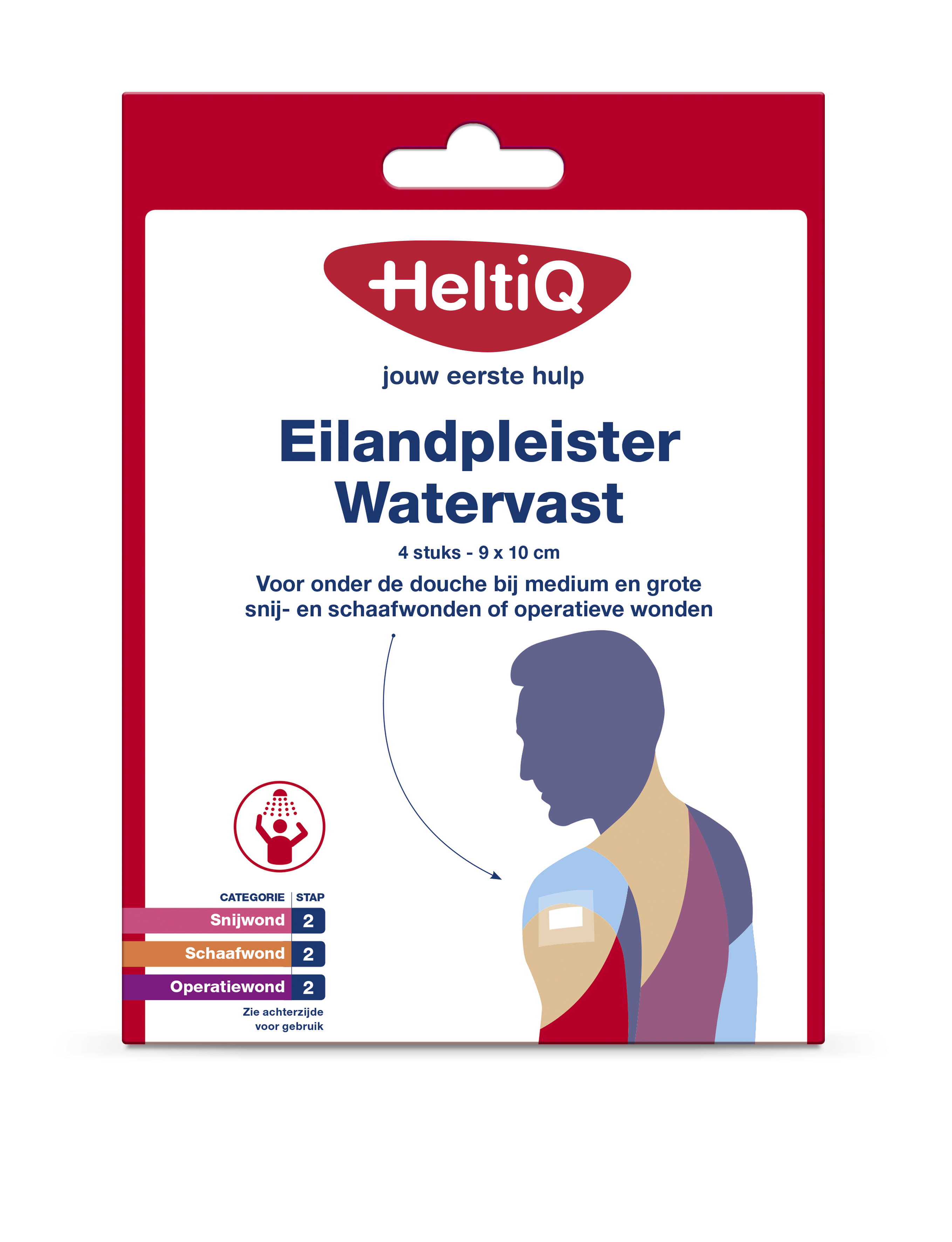 Heltiq watervaste eilandpleister 9x10cm, pack of 4; waterproof adhesive bandages for wound care.