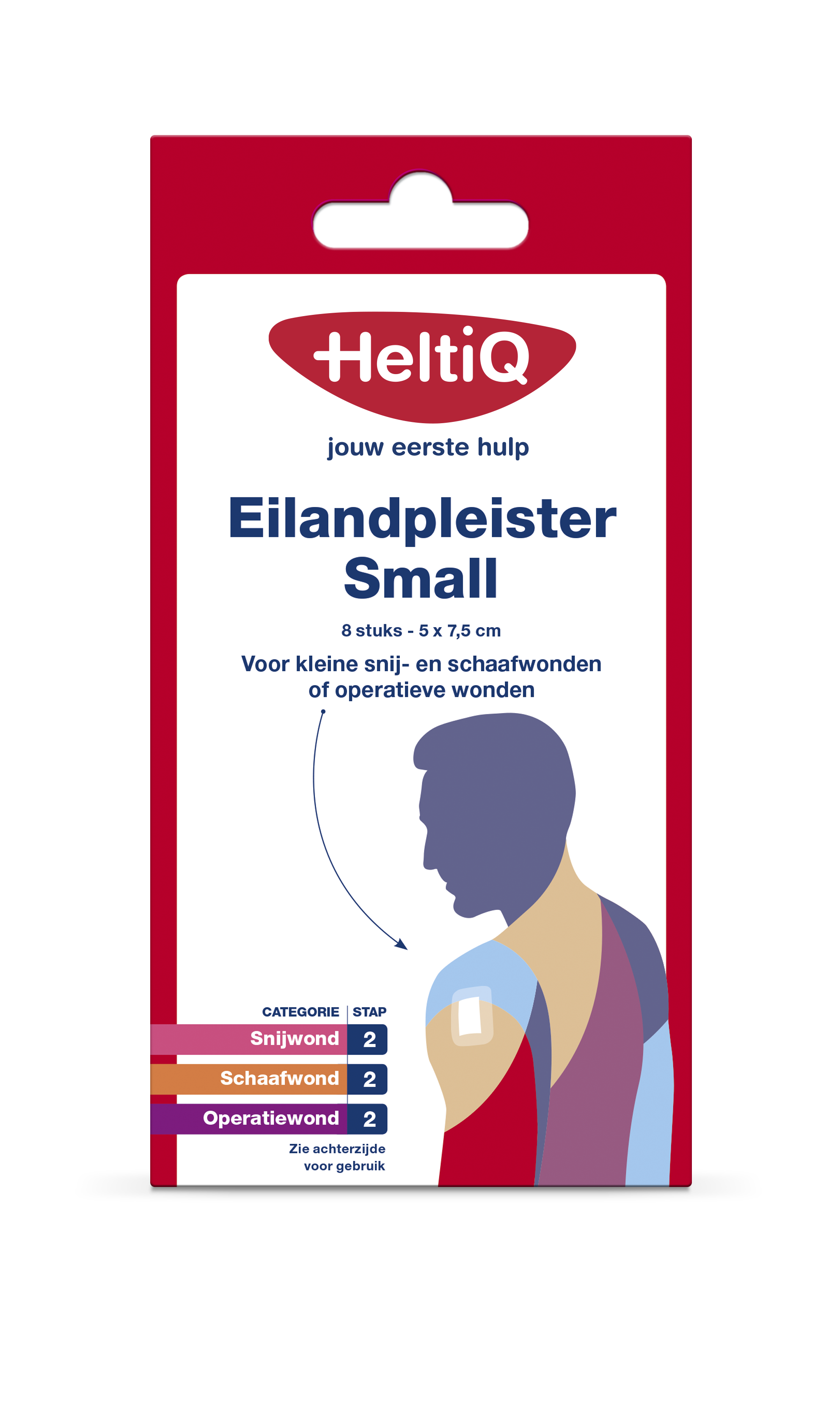 Heltiq small adhesive bandages, 5x7.5cm, pack of 8, suitable for minor cuts and wounds, with flexible tape and skin-friendly material.