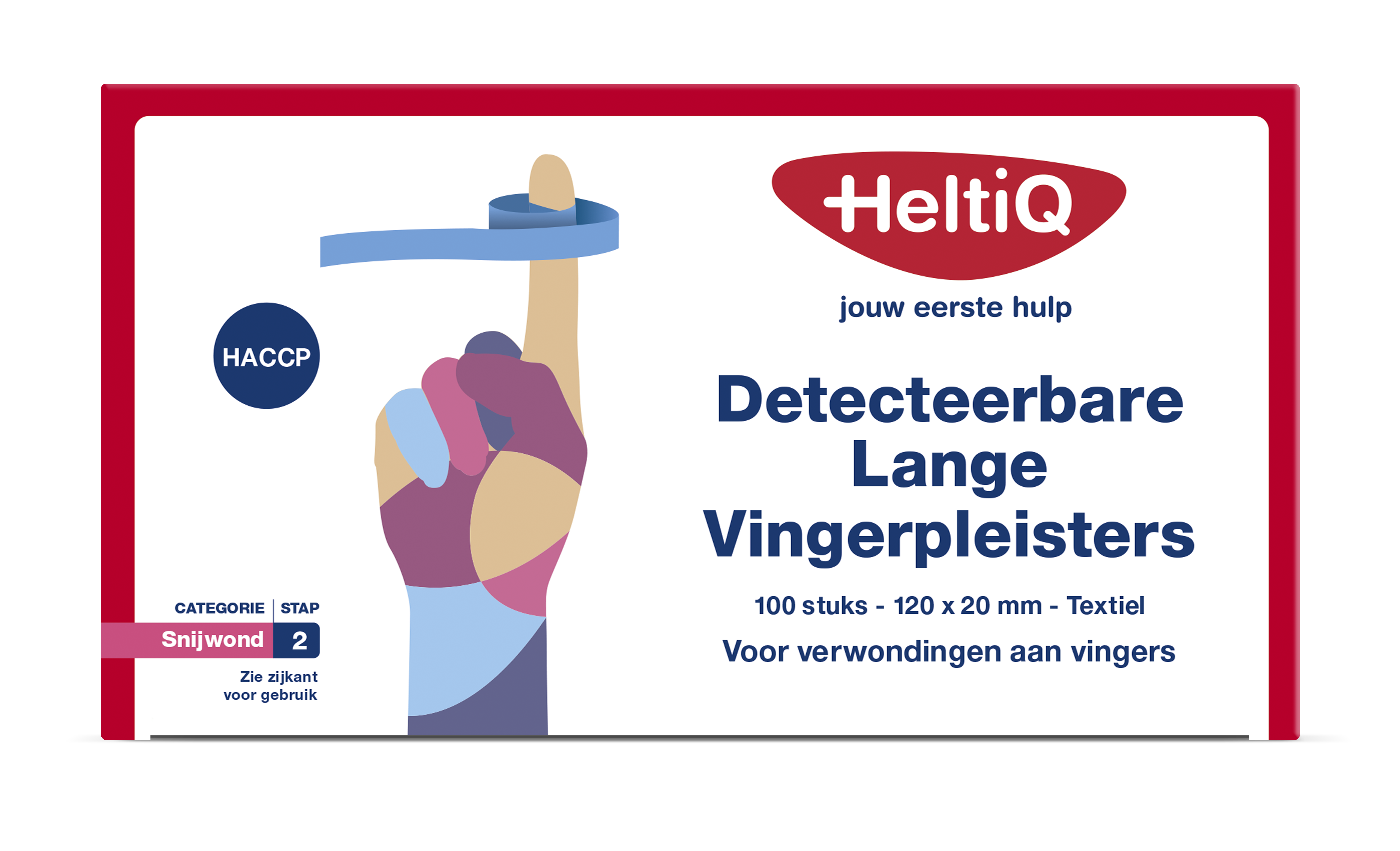 Heltiq Detect vingerpleister lang textiel, 120x20mm, set of 100, flexible adhesive tape for finger injuries.