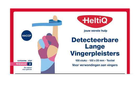 Heltiq Detect vingerpleister lang textiel, 120x20mm, set of 100, flexible adhesive tape for finger injuries.