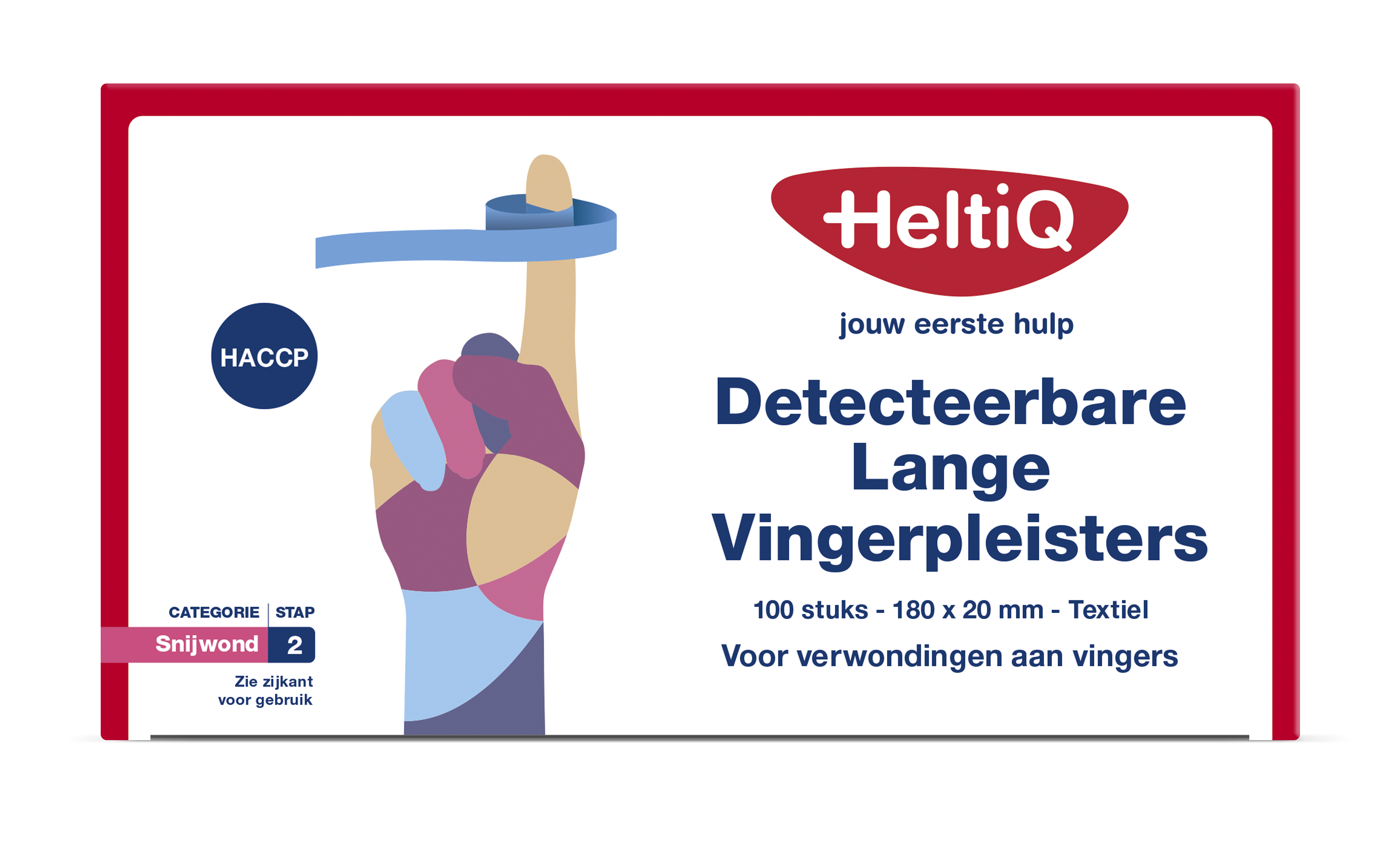 Heltiq Detect vingerpleister lang textiel, 180x20mm, set of 100, durable adhesive bandages for finger injuries.
