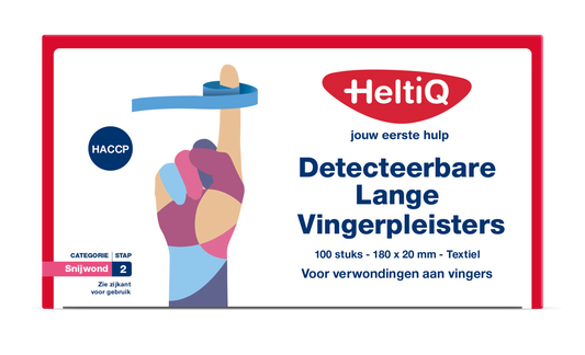 Heltiq Detect vingerpleister lang textiel, 180x20mm, set of 100, durable adhesive bandages for finger injuries.