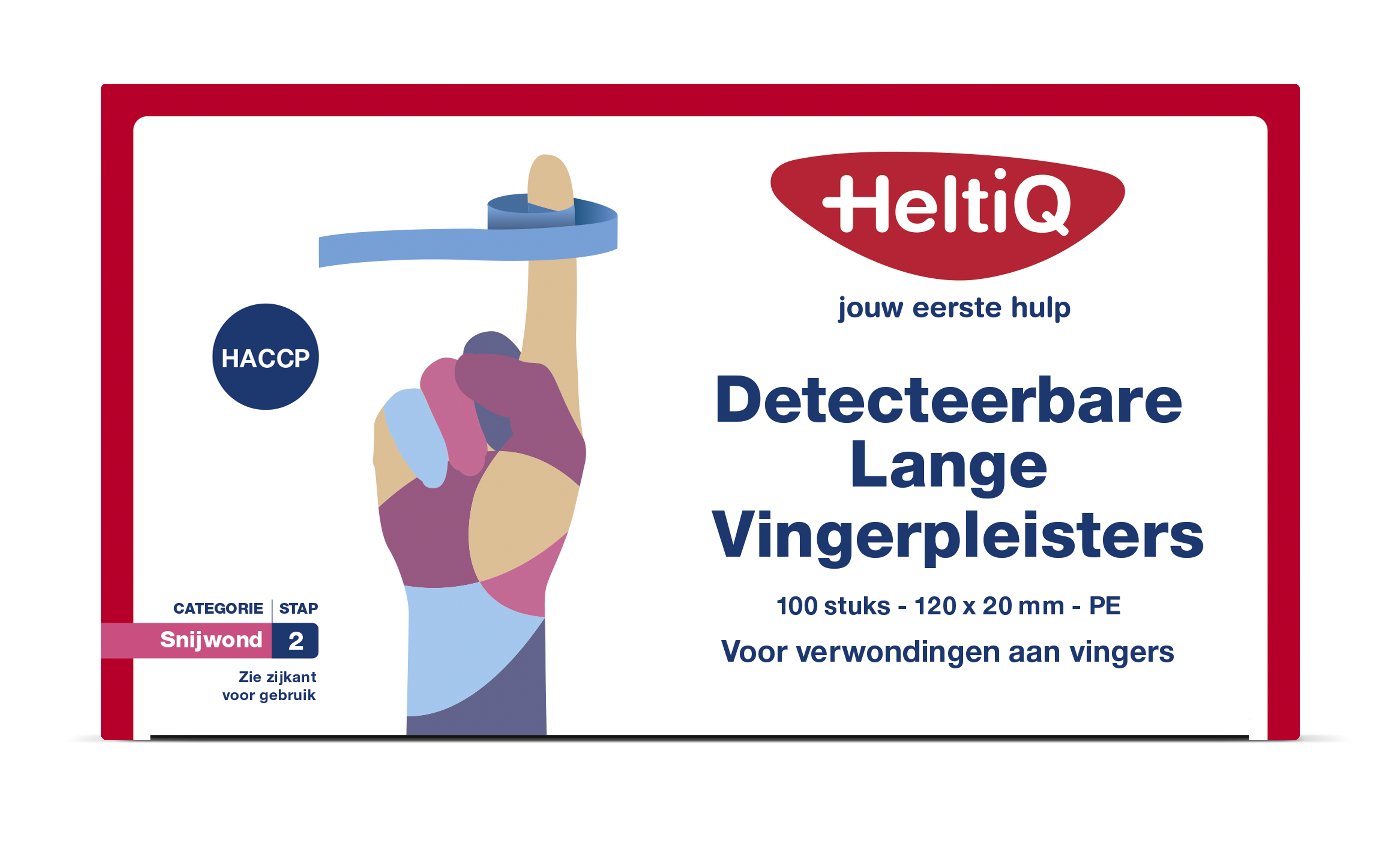 Heltiq Detect vingerpleister lang PE 120x20mm, adhesive bandages for finger wounds, pack of 100 stickers.