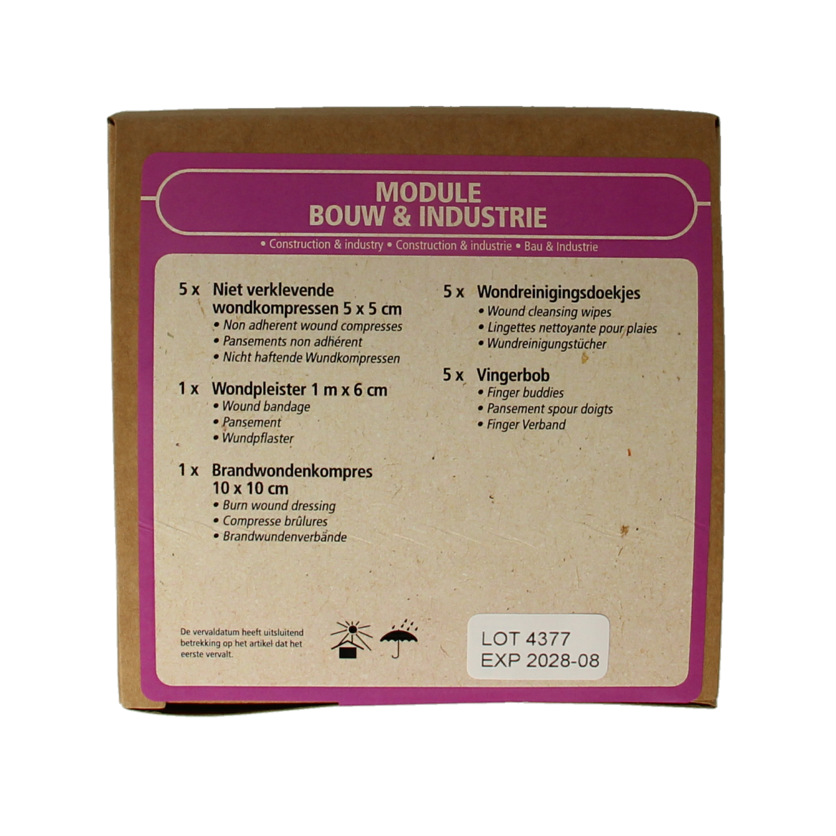 Heltiq Module bouw en industrie EHBO set with first aid supplies in a compact container for construction and industrial use.
