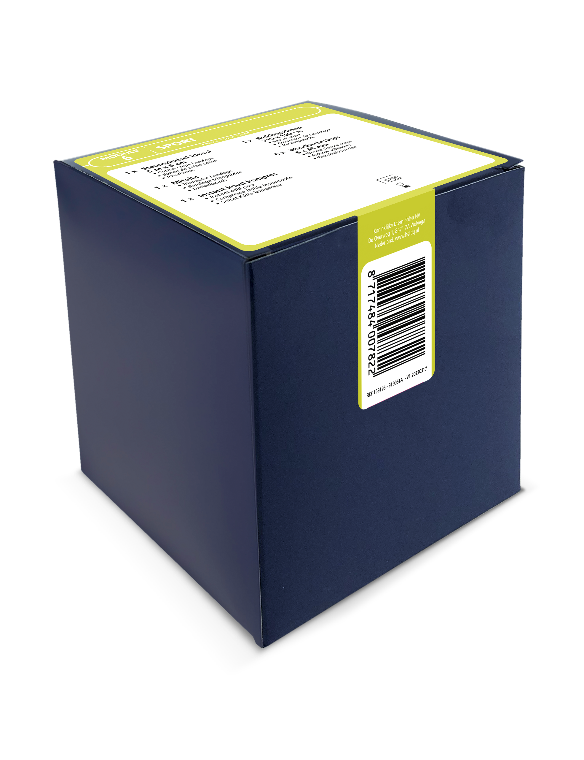 Heltiq Module 6 Sport first aid kit with medical supplies in a compact case, designed for sports emergencies.
