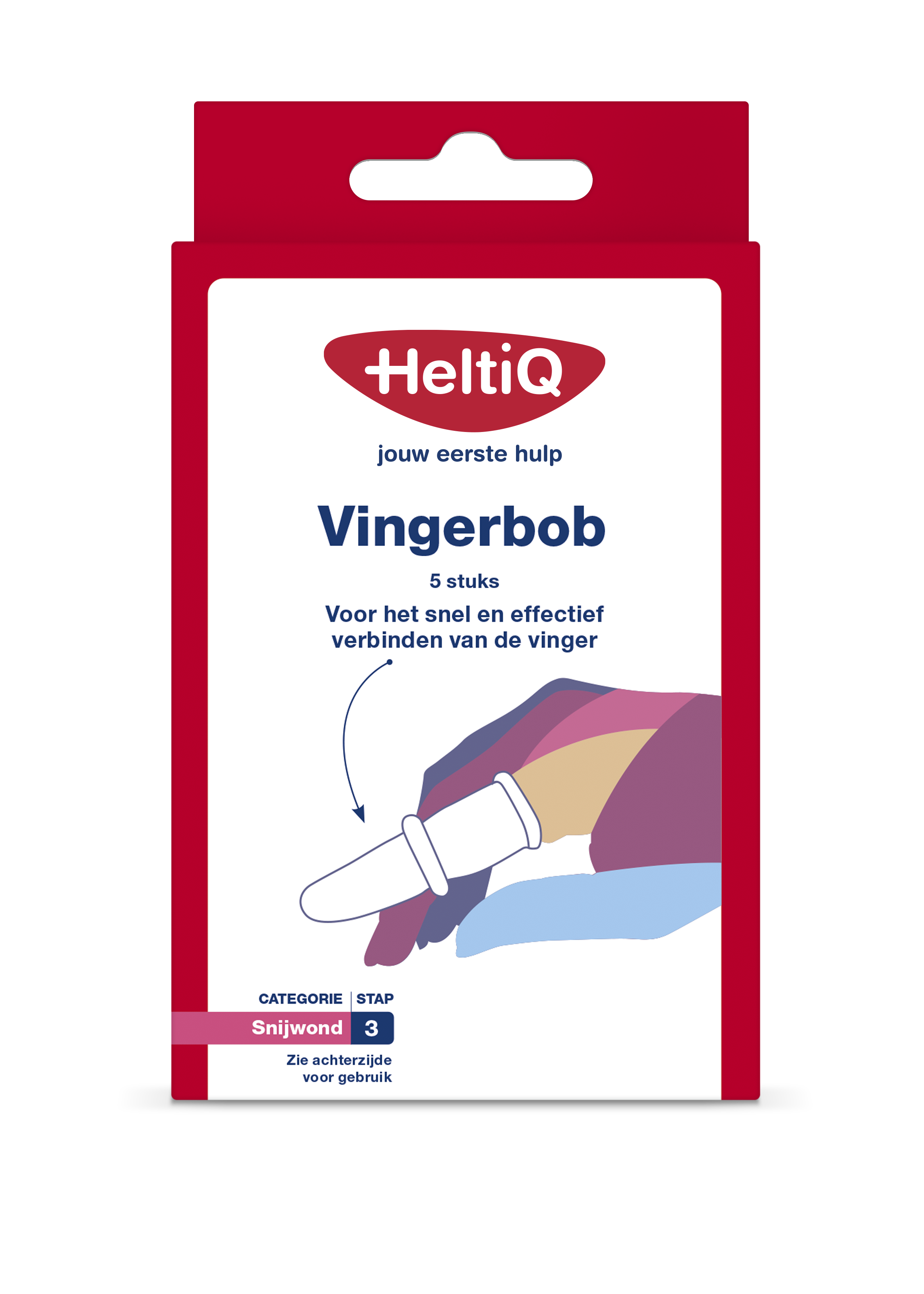 Heltiq Vingerbob doosje of 5 buisverband en verbanddoeken, sterile wound dressings for finger injuries, in a compact box.