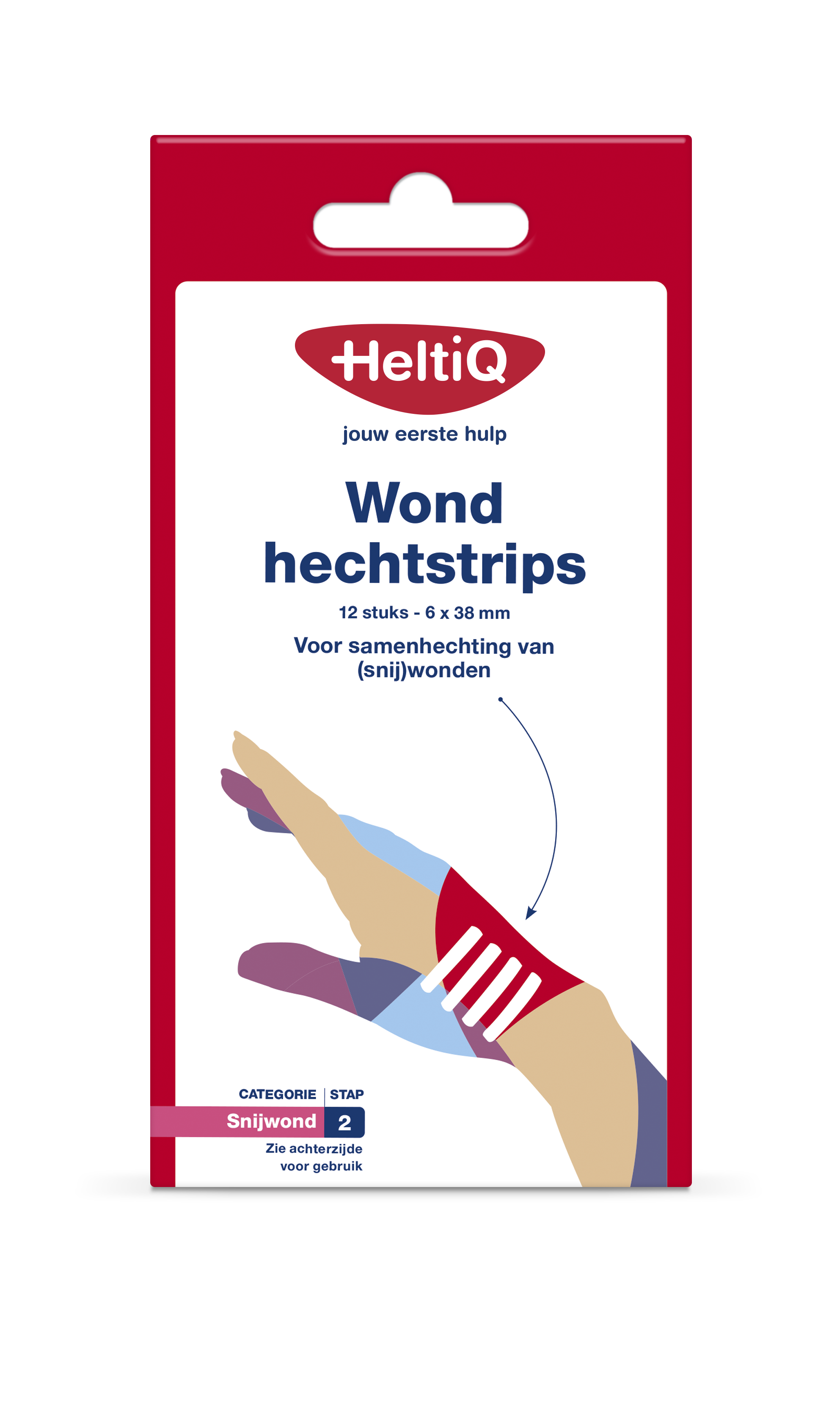 Heltiq Wondhechtstrips adhesive bandages and tape, 12 pieces, for wound care and skin protection.