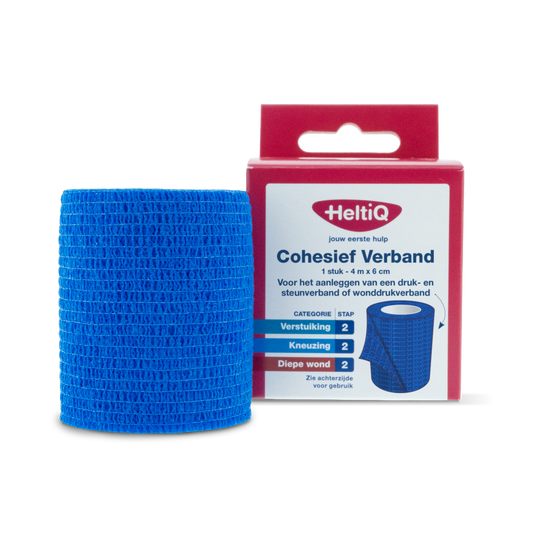 Heltiq cohesive bandage 4m x 6cm, elastic medical wrap for securing dressings and support.