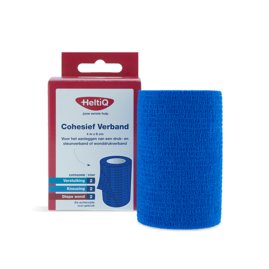 Heltiq Cohesive bandage 4m x 8cm, flexible medical wrap for injury support and compression, shown in the image.