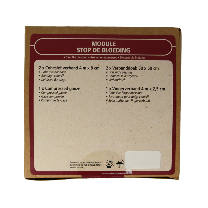 Heltiq Module stop de bloeding EHBO set with first aid supplies for bleeding control, shown in the image.
