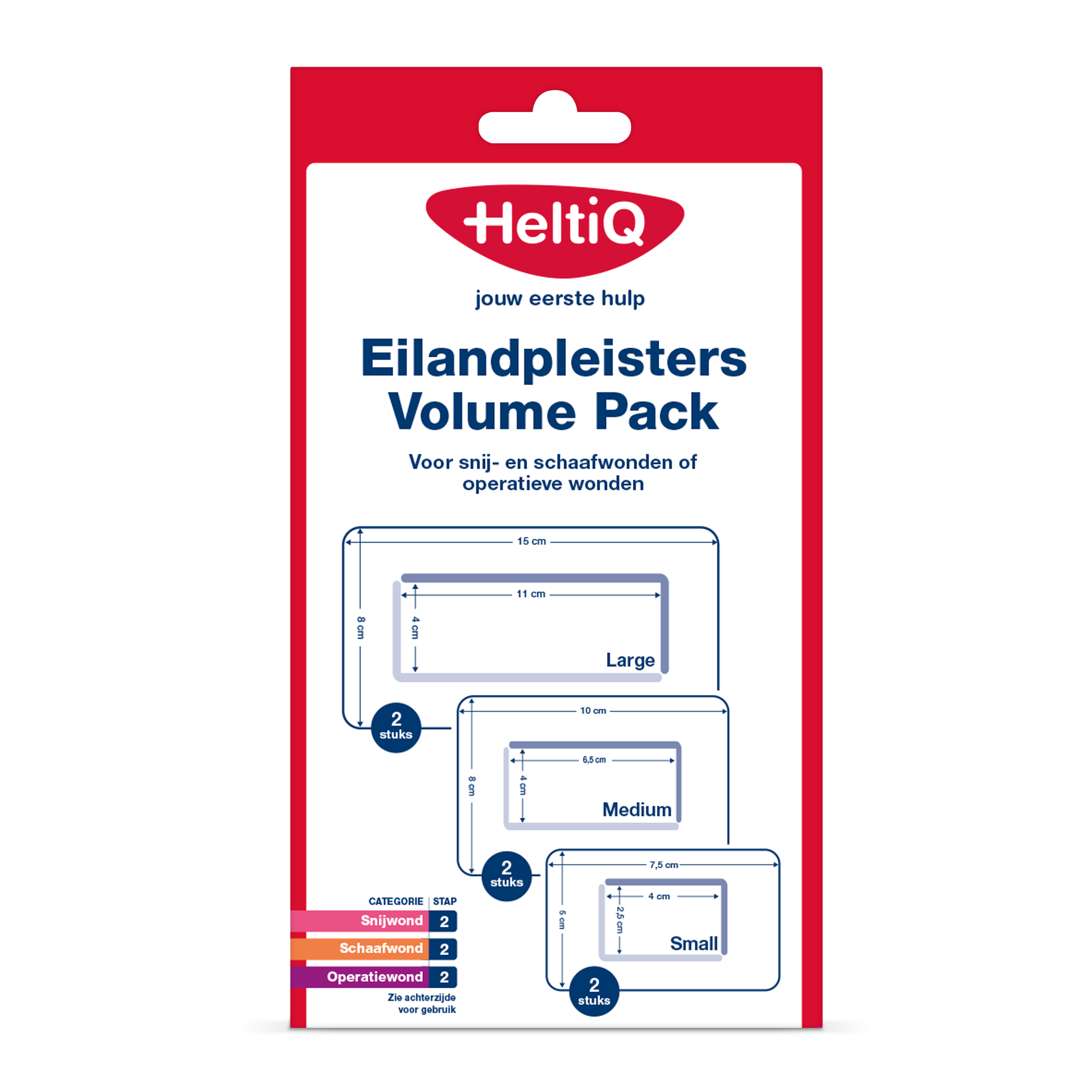 Heltiq Eilandpleister volume pack with six adhesive bandages, ideal for minor cuts and wounds, shown in the image.
