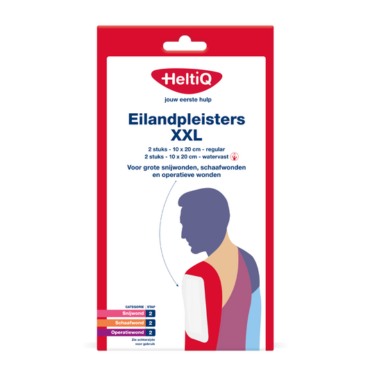 Heltiq Eilandpleisters XXL 4.00 Stuks, adhesive bandages and tape for wound care, shown in the product image.