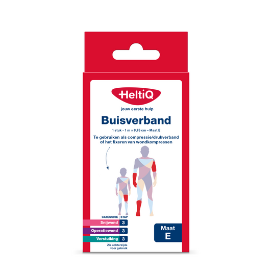 Heltiq buisverband 1m x 8.75cm maat E, elastic bandage and dressing in packaging, medical supplies for wound care
