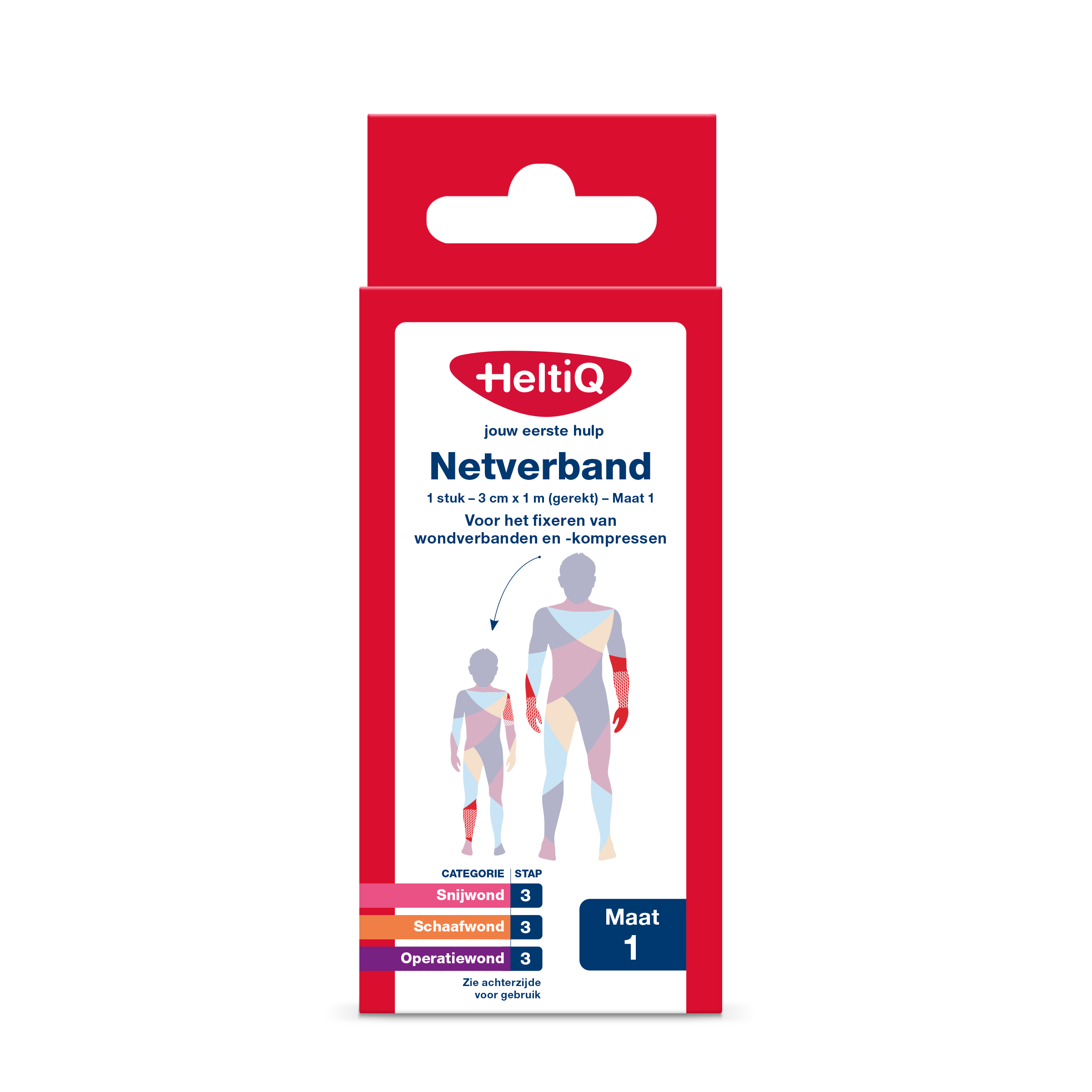 Heltiq Netverband 3cm x 1m buisverband in maat 1, stretchable medical bandage for wound care, shown in the image.