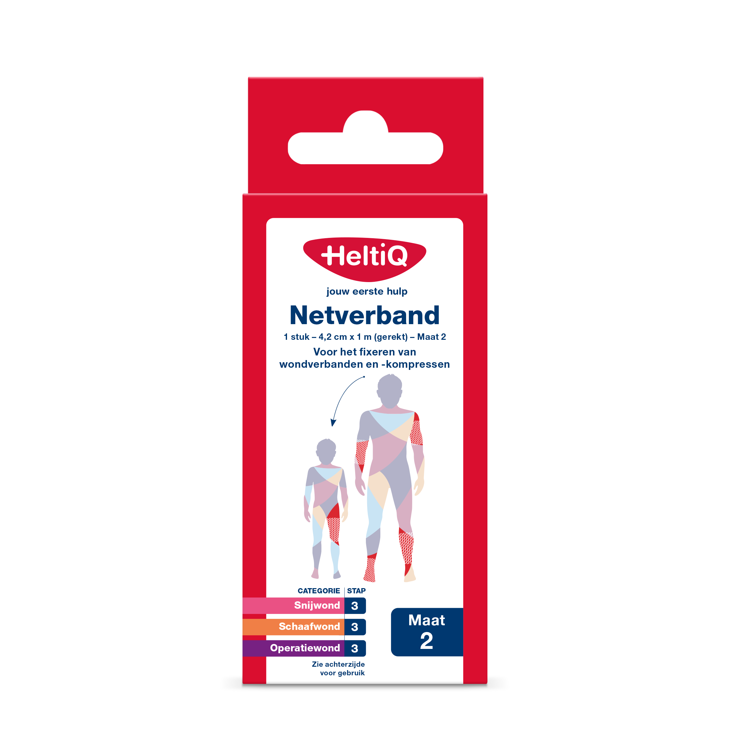Heltiq netverband 4.2cm x 1m, stretch medical bandage for wound care, size 2, in a packaging image.