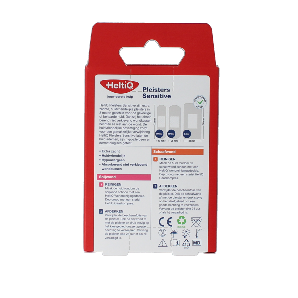 Heltiq Pleisters Sensitive 3 maten, set of 25, adhesive bandages for sensitive skin, in various sizes.