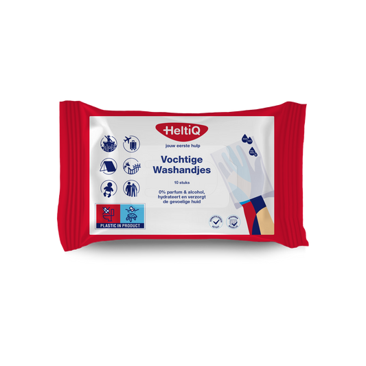 Heltiq moist washcloths for bath and shower, pack of 10, soft and gentle cleansing towels for personal hygiene.