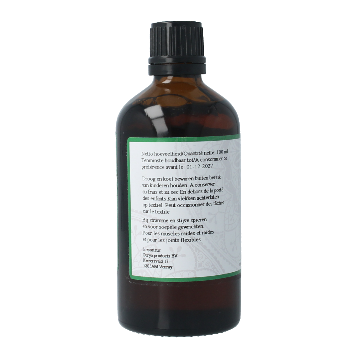 Surya Guni taila 100ml Ayurvedic body oil in a glass bottle with a dropper for natural skin and body care.