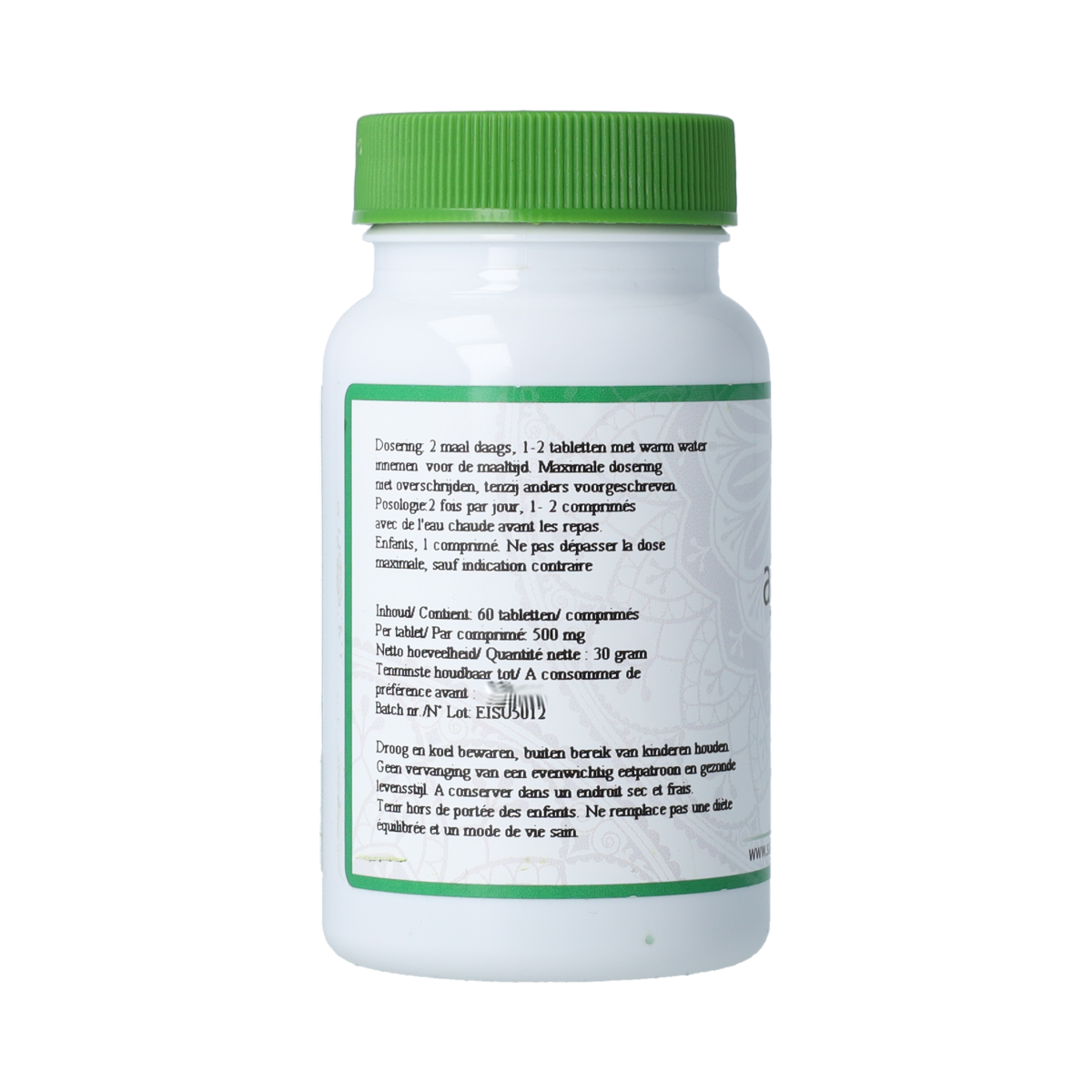 Surya Ajmodadi Batak herbal preparations, 60 pieces, showing small herbal supplement capsules in a clear container.