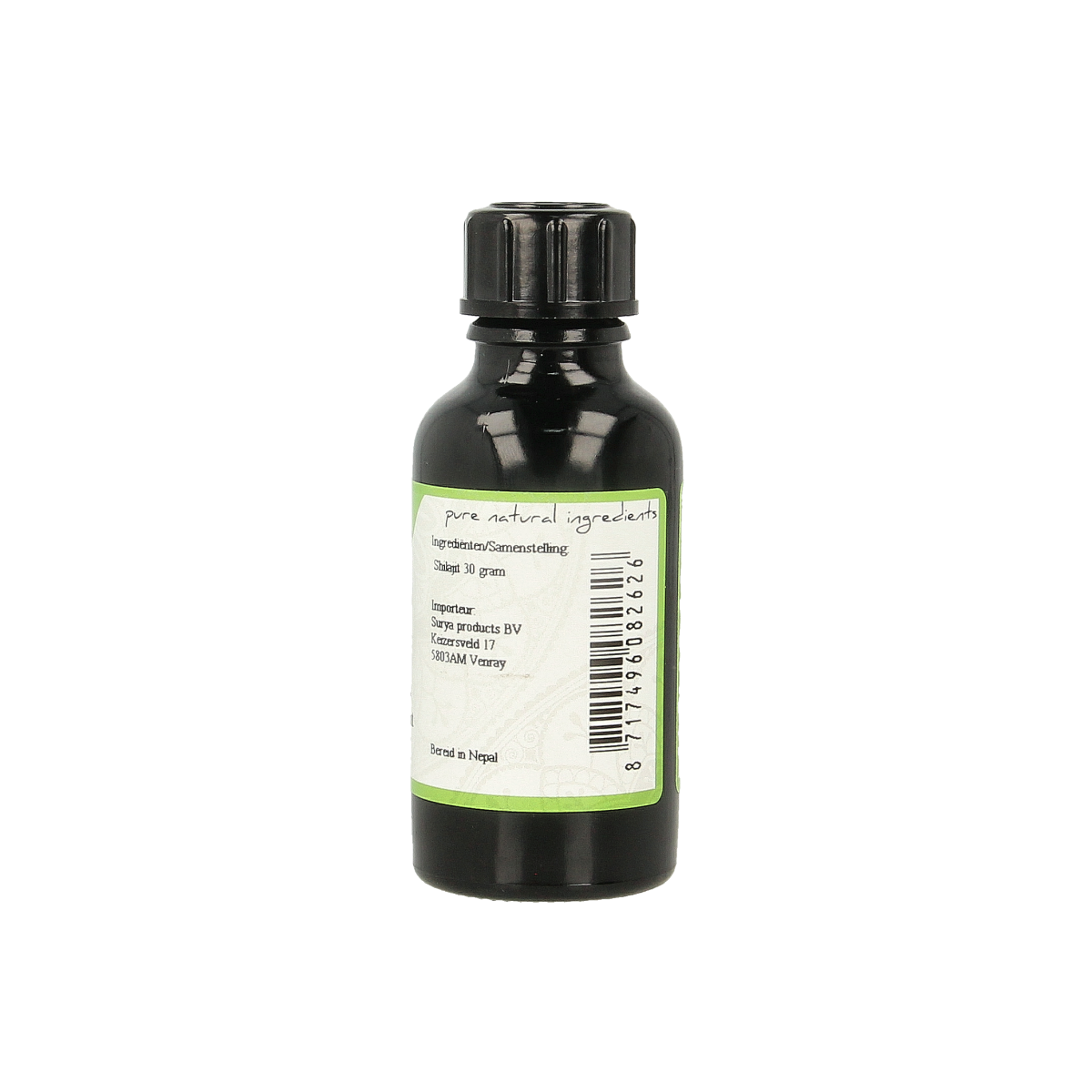 Surya Shilajit liquid in a 30g container, herbal supplement from Surya, with a focus on natural, traditional health support.
