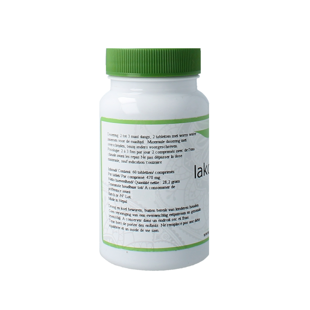 Surya Lakcha Guggul herbal supplement in a bottle of 60 tablets, natural kruidenpreparaten for health and wellness.
