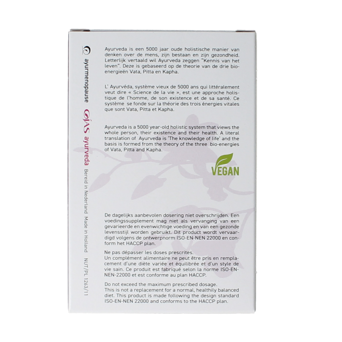 Ojas Ayurmenopause vegetarian herbal capsules in a bottle, designed for menopause support and wellness.