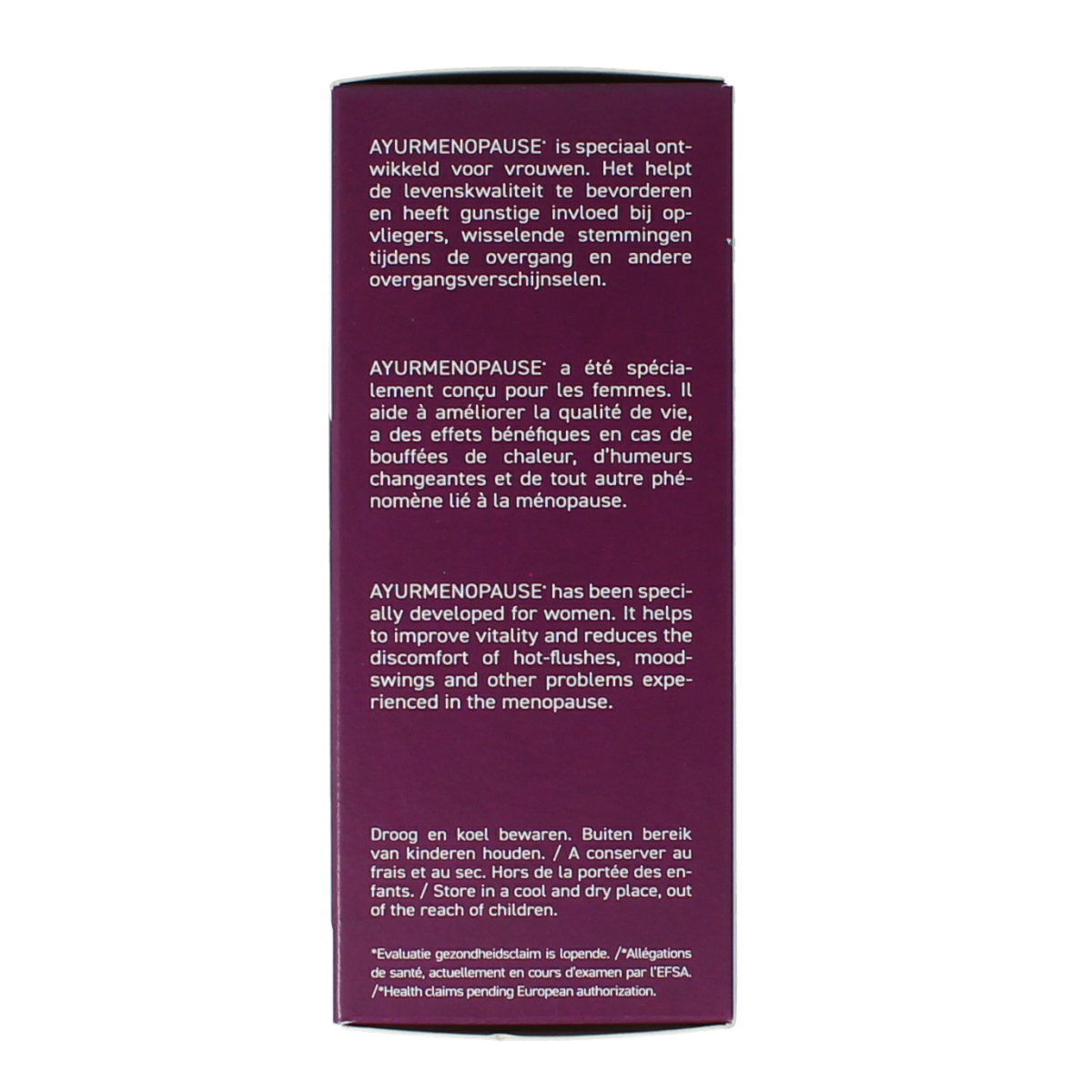 Ojas Ayurmenopause herbal capsules in a clear bottle, vegetarian supplement for menopause support, shown with capsules and label.