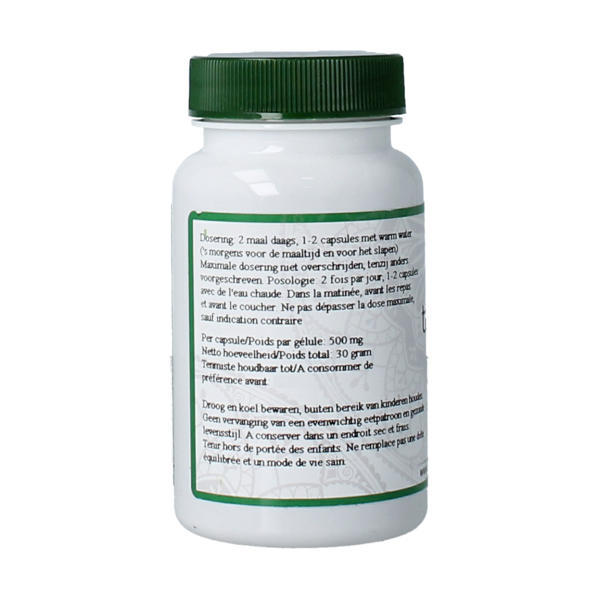 Surya Tapaswoi herbal supplement capsules in a bottle, part of Surya's kruidenpreparaten product line.