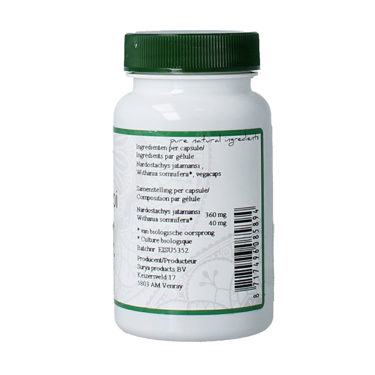 Surya Tapaswoi herbal supplement capsules from Surya Kruidenpreparaten in a bottle with 60 capsules.