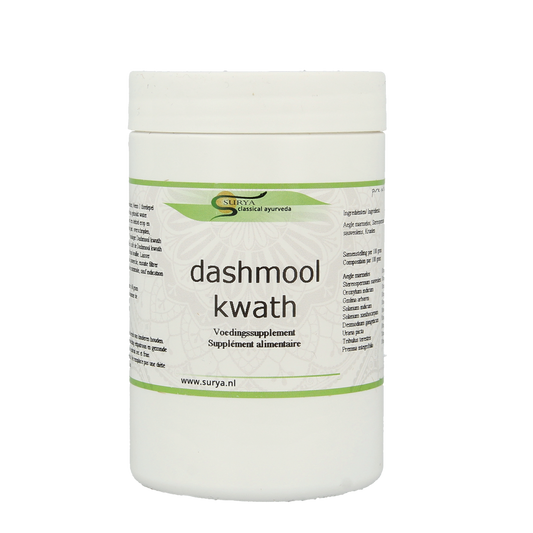 Surya Dashmool Kwath herbal preparation in a 60g container, showcasing traditional Kruidenpreparaten from Surya.