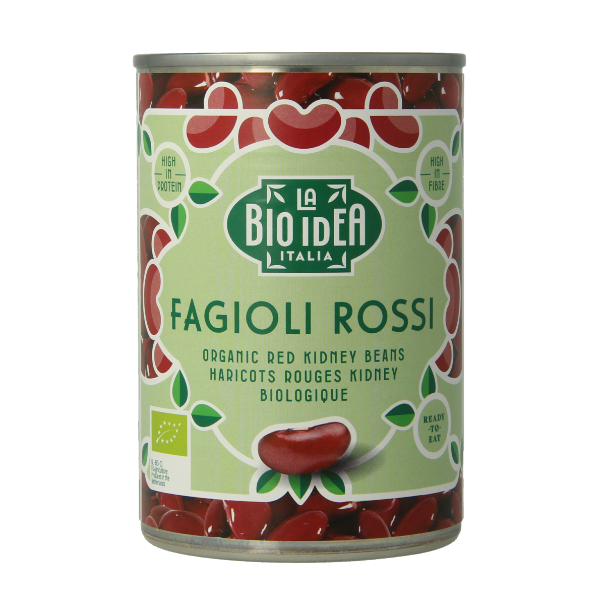 Bioidea Rode kidneybonen bio 400g, fresh organic red kidney beans in a clear package, suitable for cooking and healthy meals.