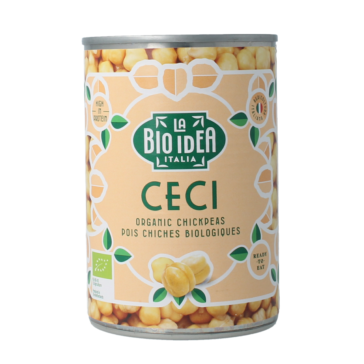 Bioidea organic chickpeas in 400g package, featuring fresh, cooked chickpeas from the Bioidea brand.