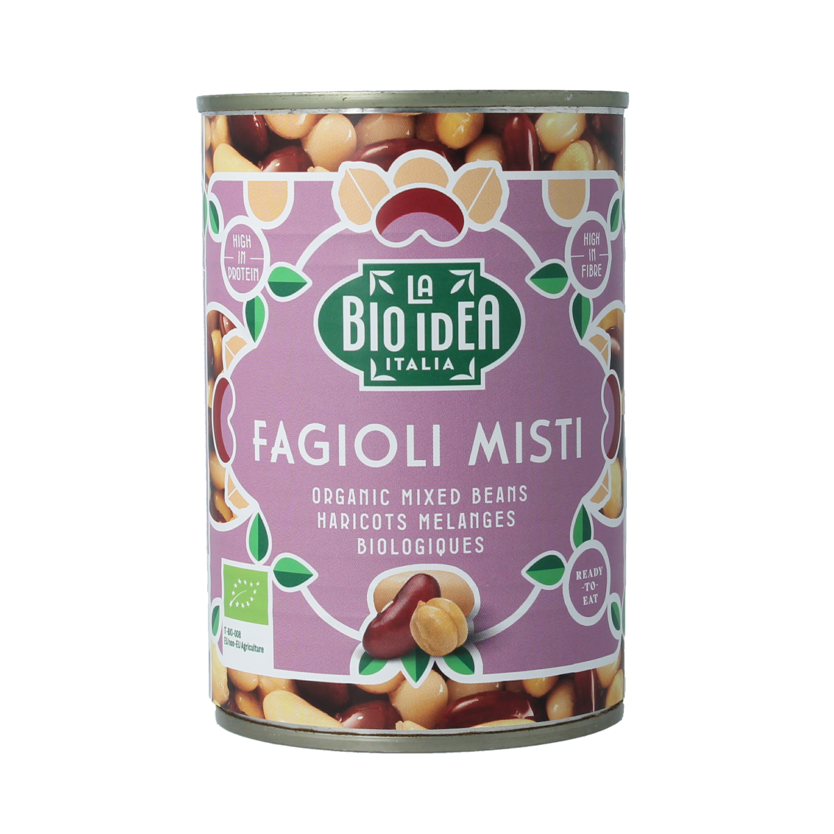 Bioidea Bonen mix bio, 400g, organic bean and vegetable mix showing fresh beans, vegetables, and packaging label.