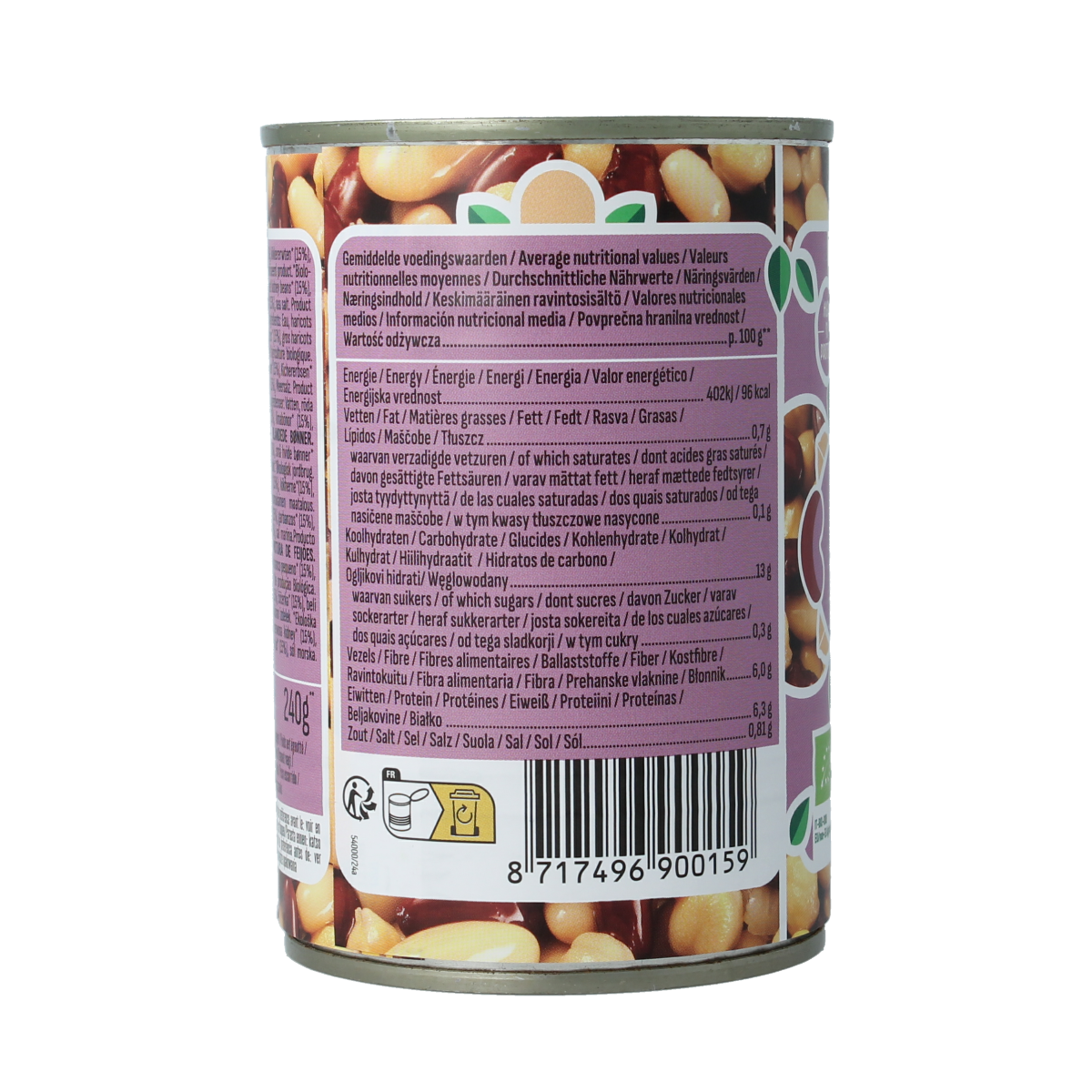 Bioidea Bonen Mix bio 400g with a variety of organic beans, fresh vegetables, and fruits in a colorful mix.