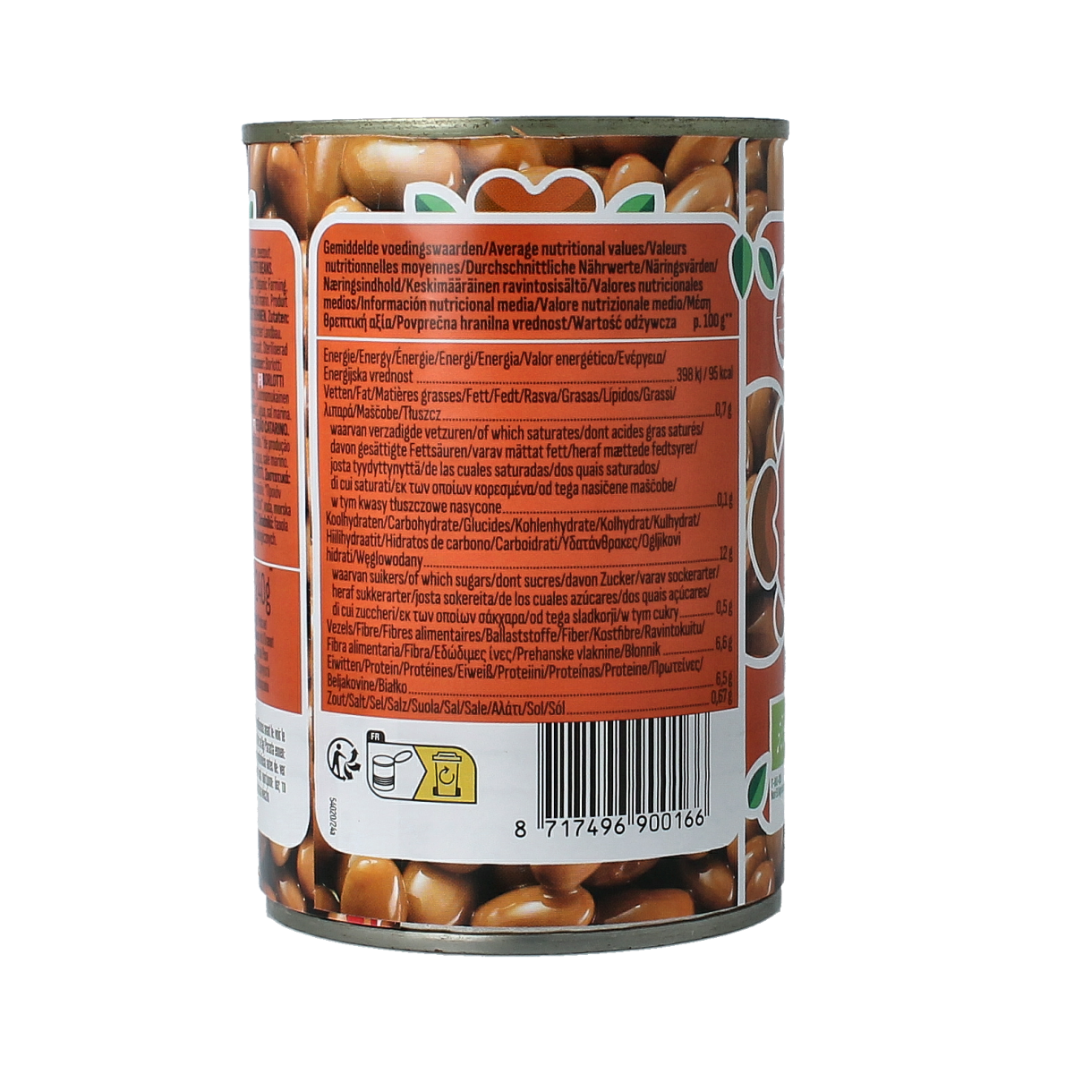 Bioidea organic brown beans in a 400g package, displayed alongside fresh potatoes, vegetables, and fruit.