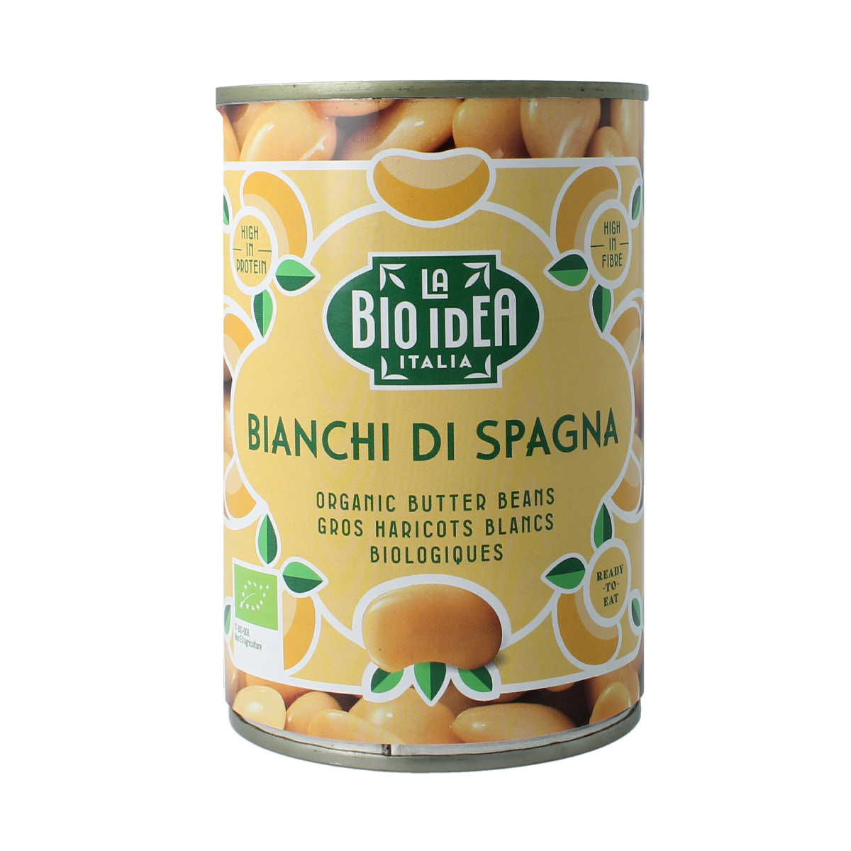 Bioidea organic limabonen (lima beans) in 400g package, fresh green legumes for cooking or salads.