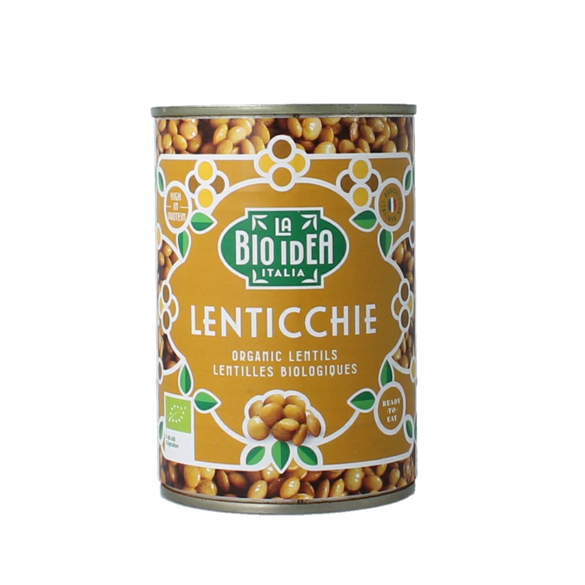 Organic Bioidea lentils in a 400g package, fresh and green, ideal for healthy vegetarian dishes, part of vegetable and fruit selection.