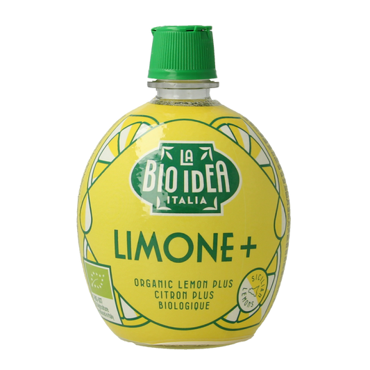 Bioidea organic lemon juice in a 200ml squeeze bottle, fresh and natural citrus beverage, product image showing the label and bottle.